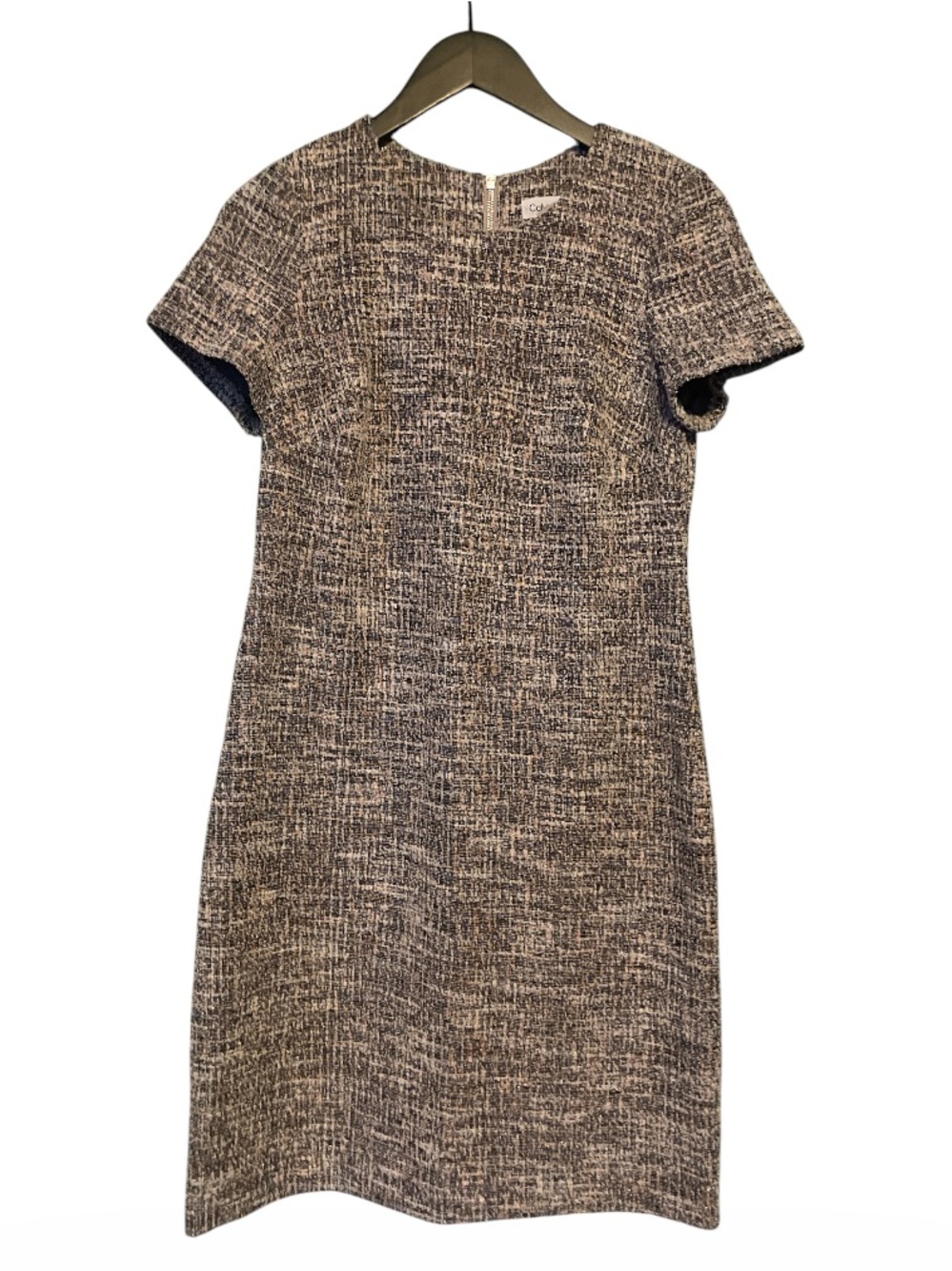 Calvin Klein Black and Cream Tweed Midi Shift Dress